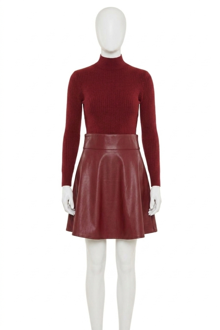 NEW DOLCE CABO knit vegan leather dress in burgundy